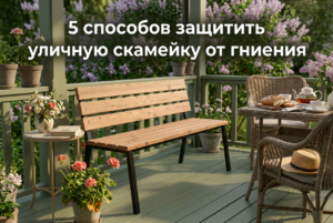 Деревянная садовая скамейка, обработанная защитным составом от влаги и гниения