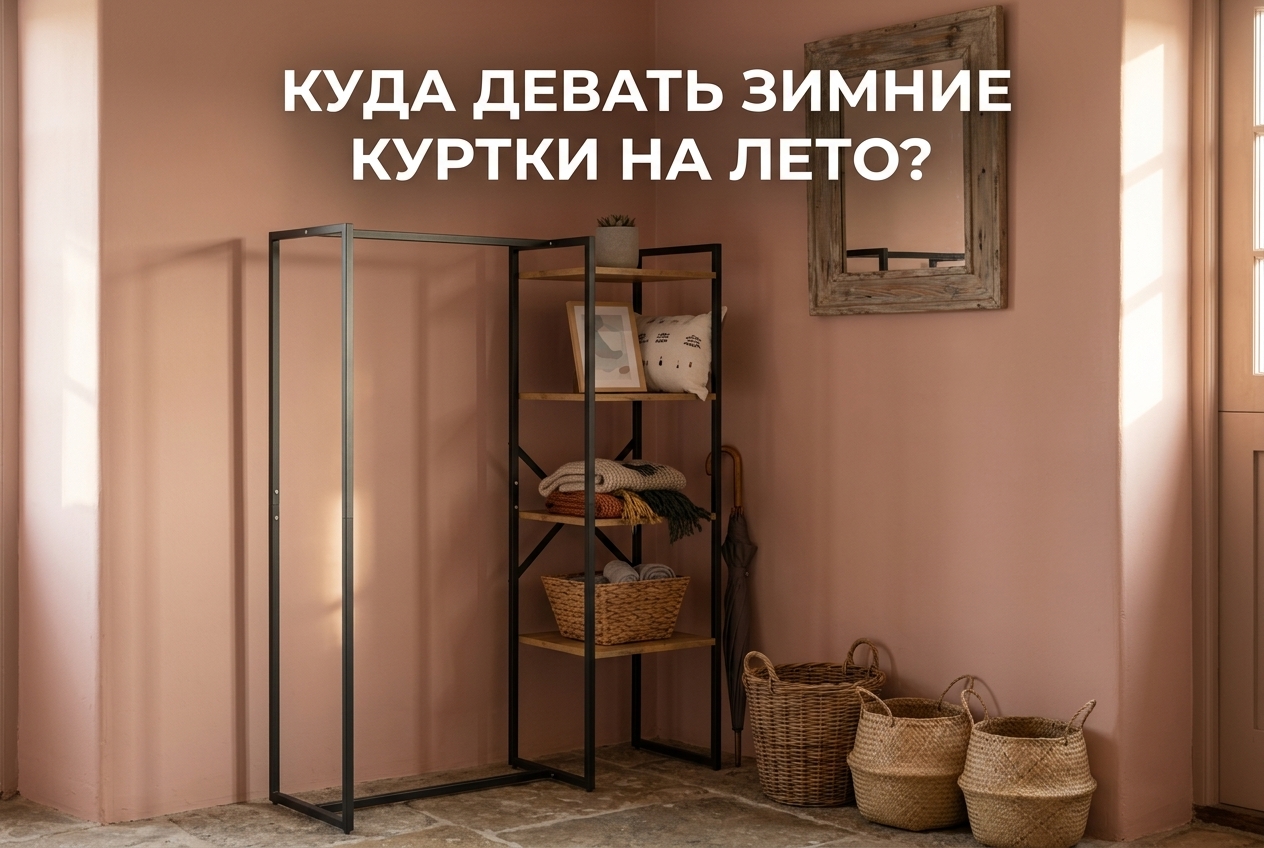 Вешалка с зимней одеждой в чехлах для сезонного хранения